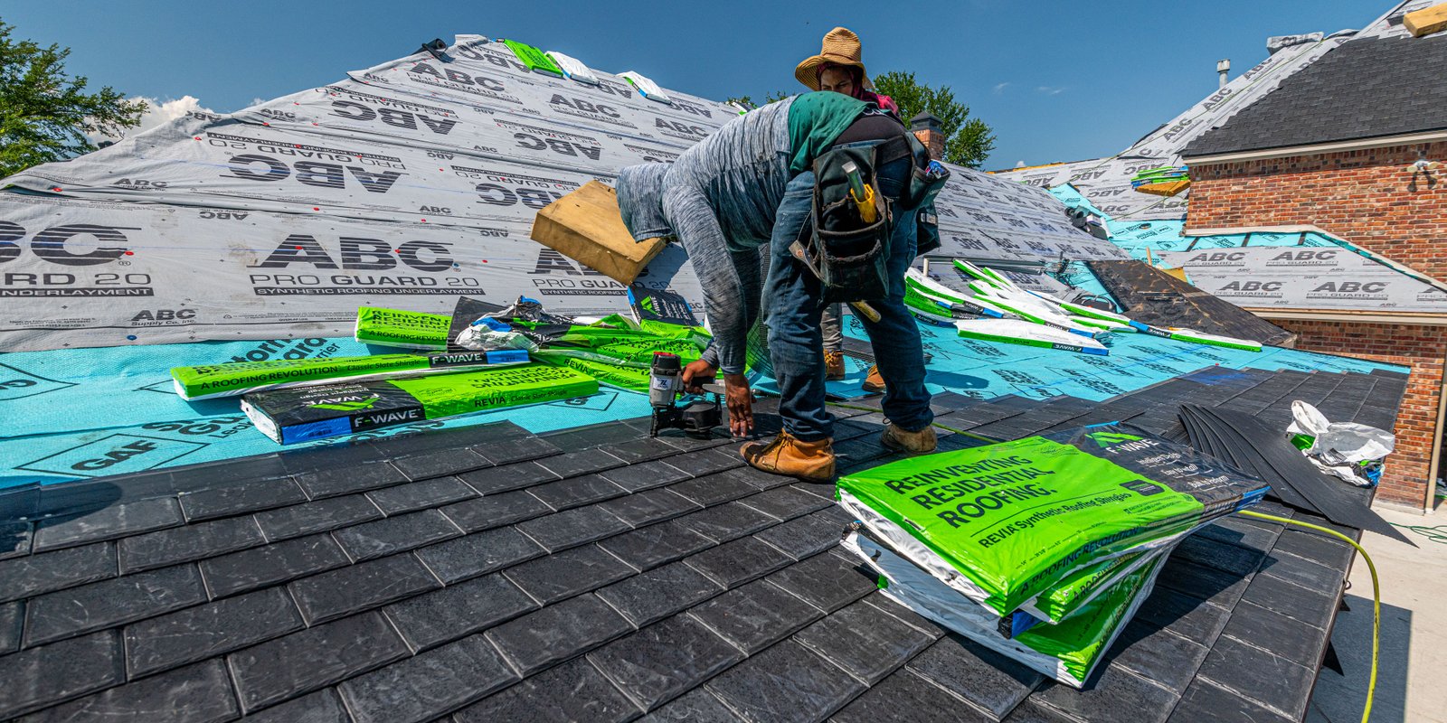 Roofer working on a home-service job for North Bay local SEO.