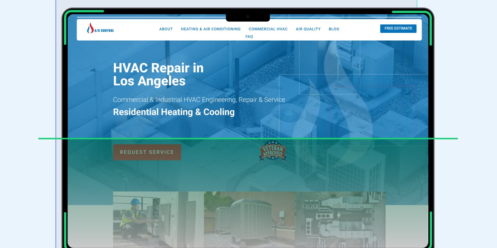 SEO website preview on a laptop for contractor website pages.